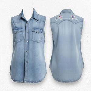 Imogene and Willie x Rodan + Fields Denim Western Embroidered Vest Size Small